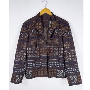 Cold Water Vintage Southwestern Embroidered Beaded Jacket Women's 14 Brown